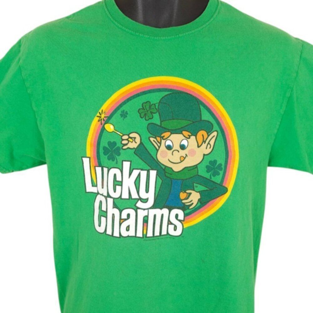 Lucky Charms T Shirt Mens Size Medium Green Cereal Snack Tee